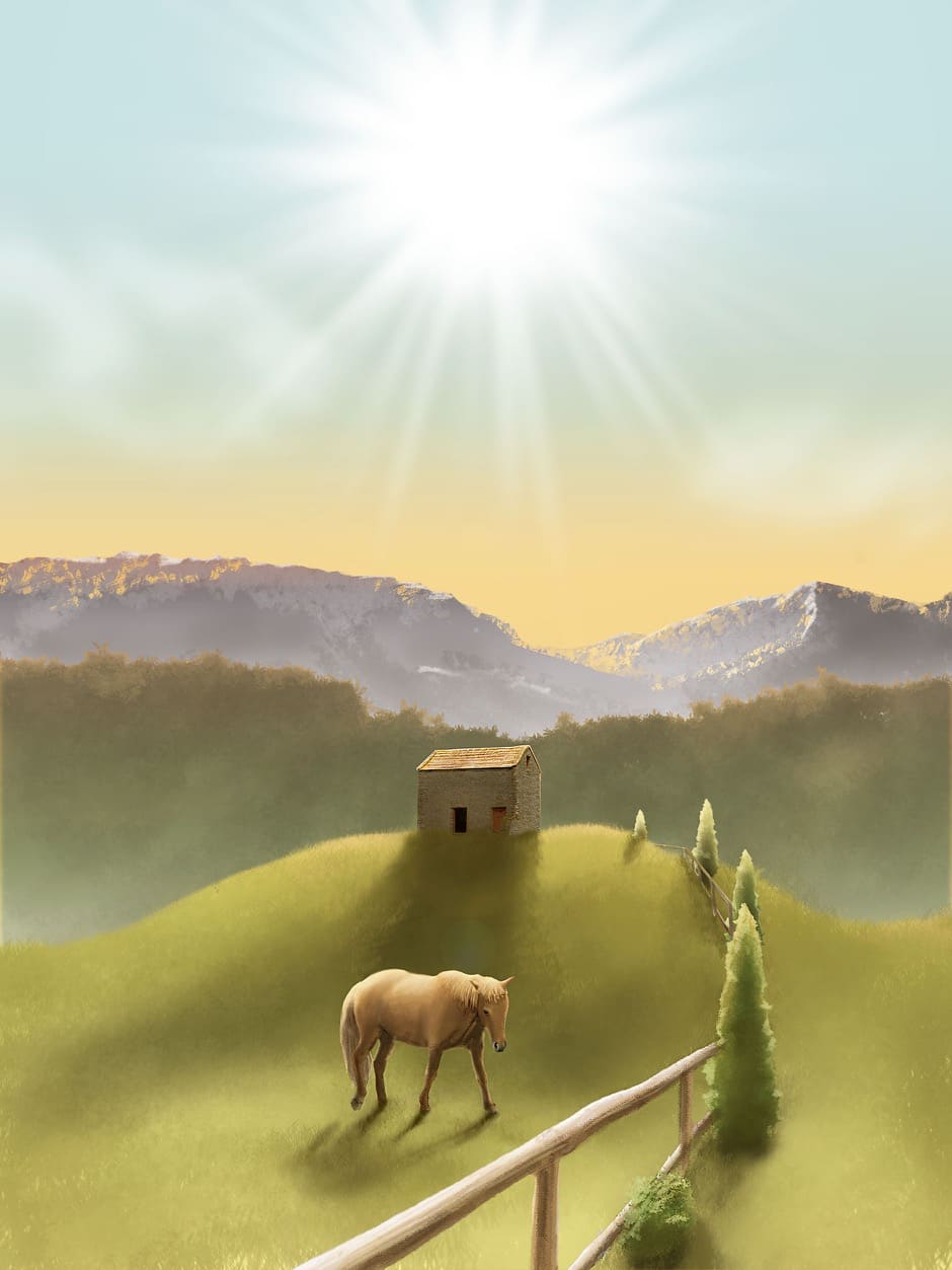 Konzept-Zeichnung des Bauernhofs und Umgebung